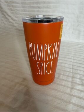 Rae Dunn Pumpkin Spice Tumbler - Orange with White Lettering